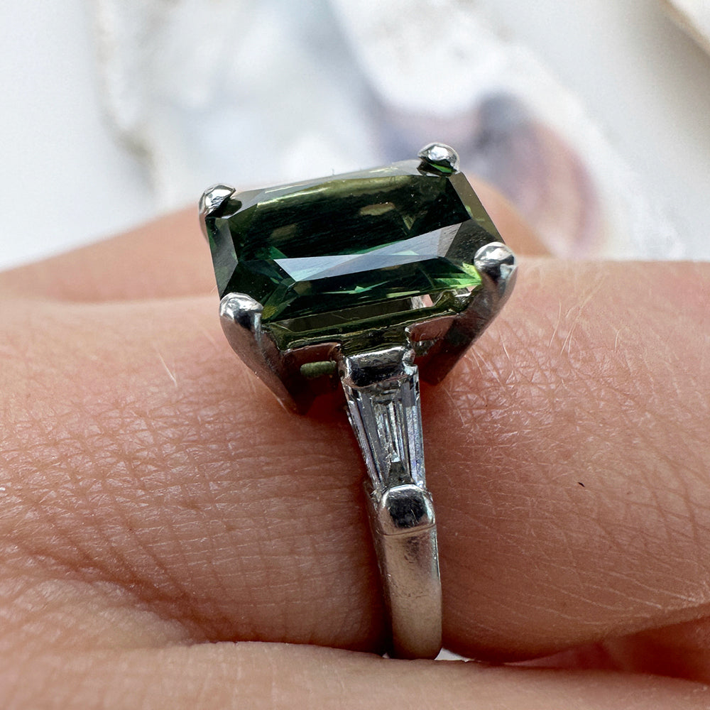 Vintage Green Sapphire & Diamond Trilogy Ring