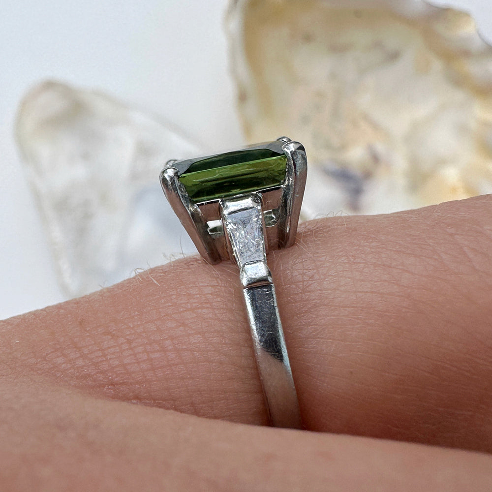 Vintage Green Sapphire & Diamond Trilogy Ring