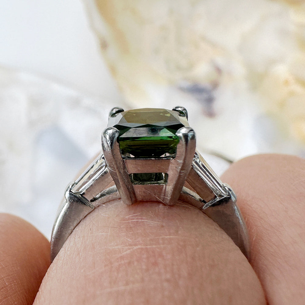 Vintage Green Sapphire & Diamond Trilogy Ring