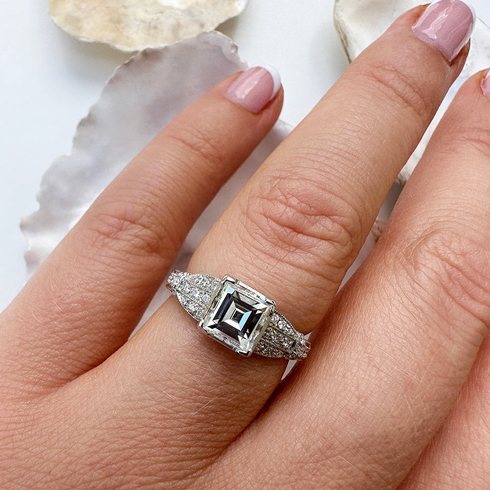 Vintage Platinum Princess Cut Diamond Engagement Ring