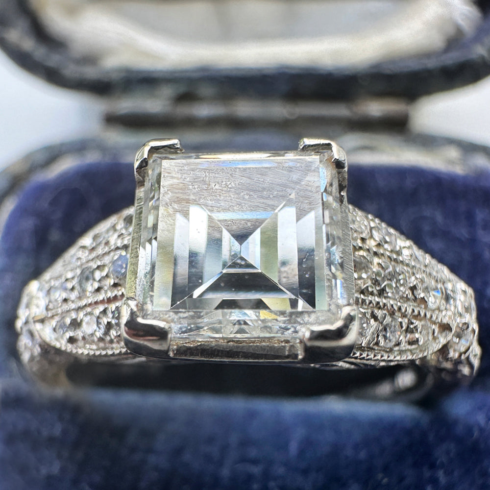 Vintage Platinum Princess Cut Diamond Engagement Ring