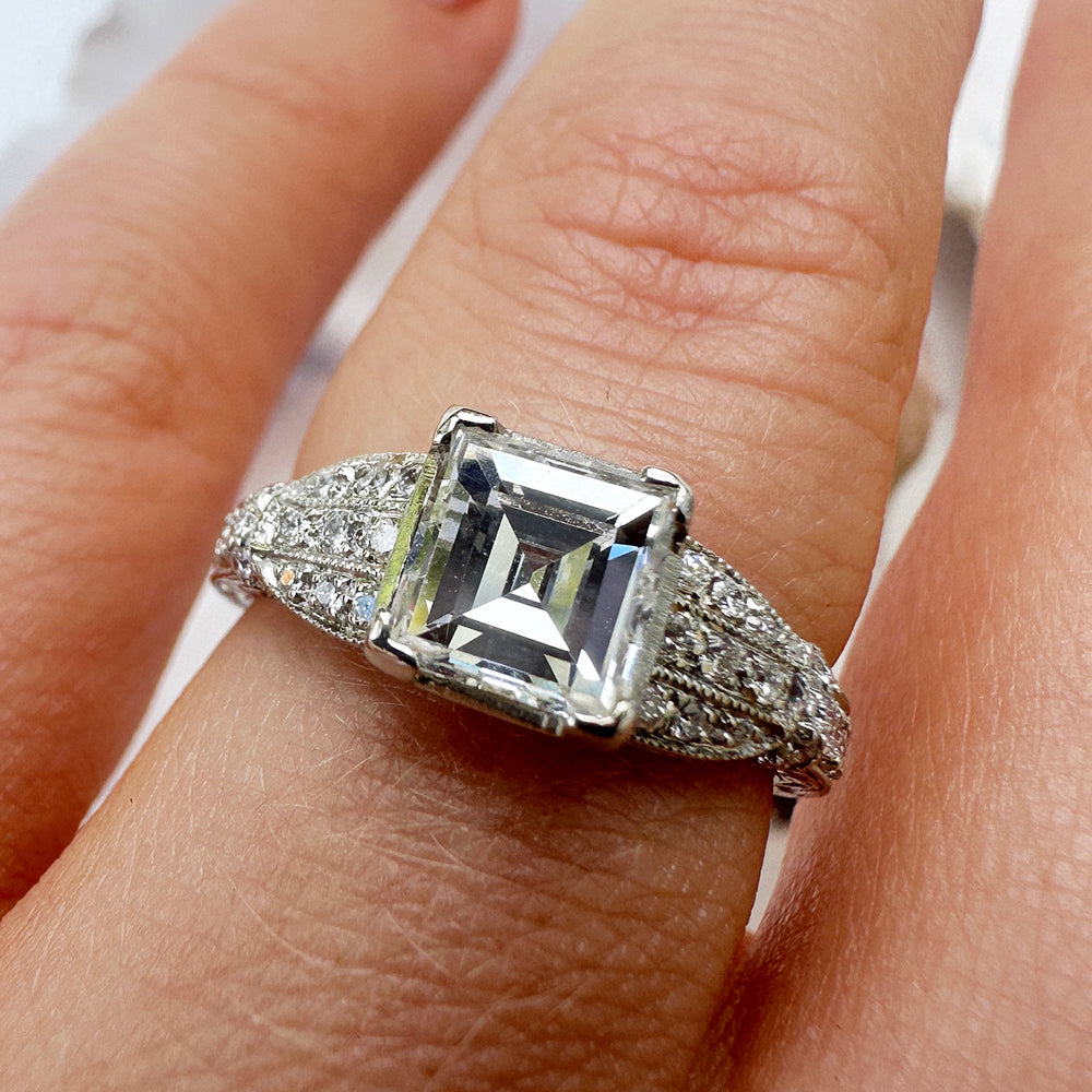 Vintage Platinum Princess Cut Diamond Engagement Ring