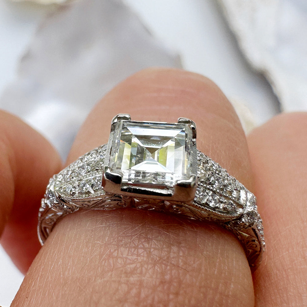 Vintage Platinum Princess Cut Diamond Engagement Ring