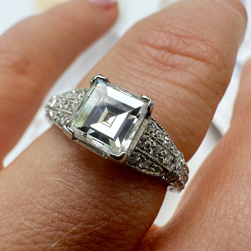 Vintage Platinum Princess Cut Diamond Engagement Ring