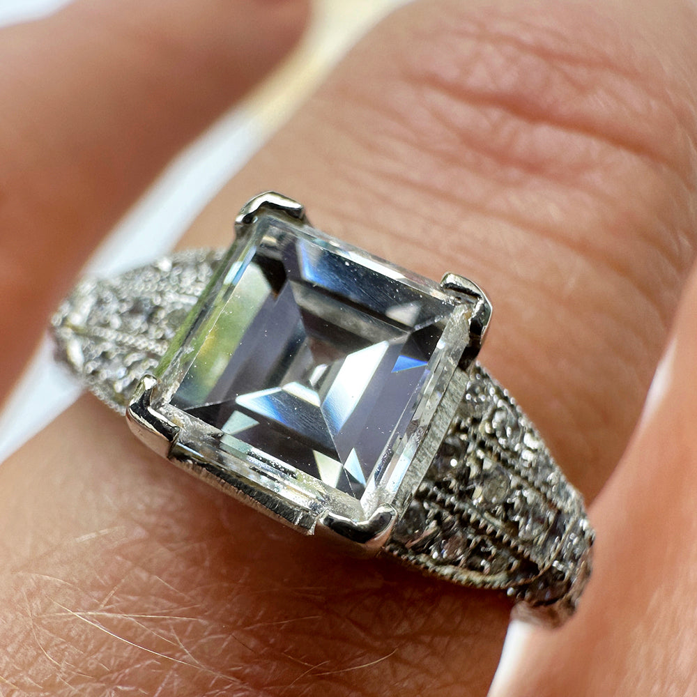 Vintage Platinum Princess Cut Diamond Engagement Ring