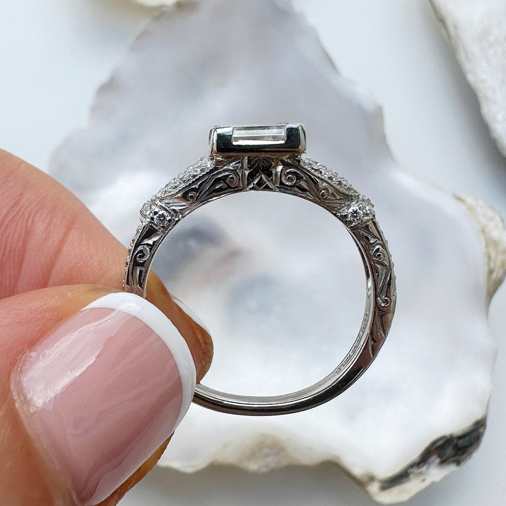 Vintage Platinum Princess Cut Diamond Engagement Ring