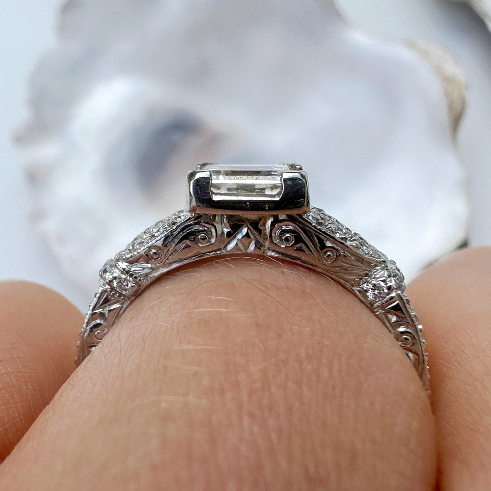 Vintage Platinum Princess Cut Diamond Engagement Ring