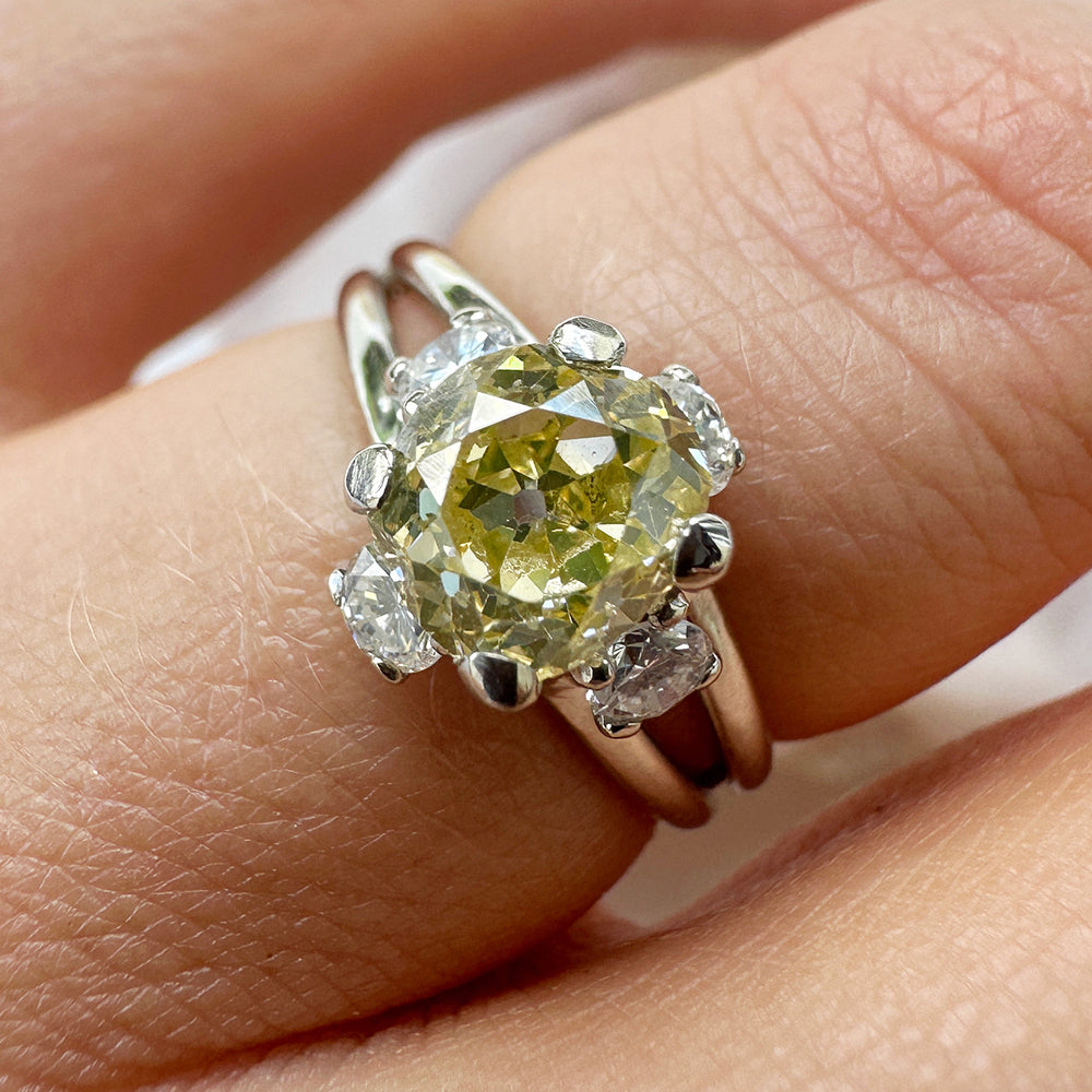 Antique Old European Cut Yellow Diamond Solitaire Ring
