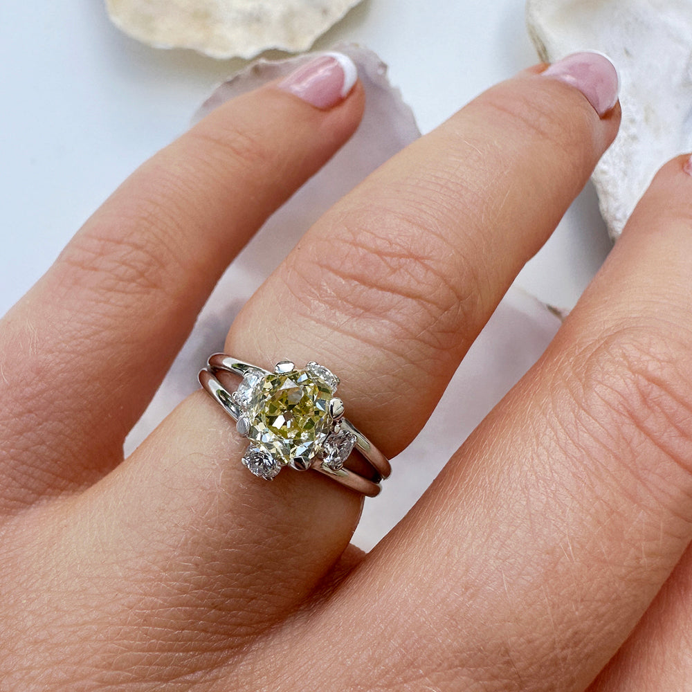 Antique Old European Cut Yellow Diamond Solitaire Ring
