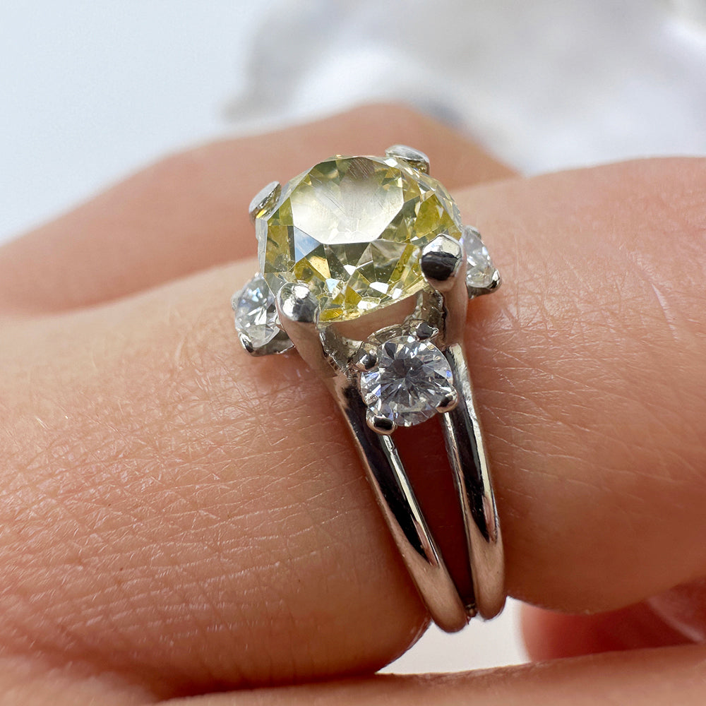 Antique Old European Cut Yellow Diamond Solitaire Ring