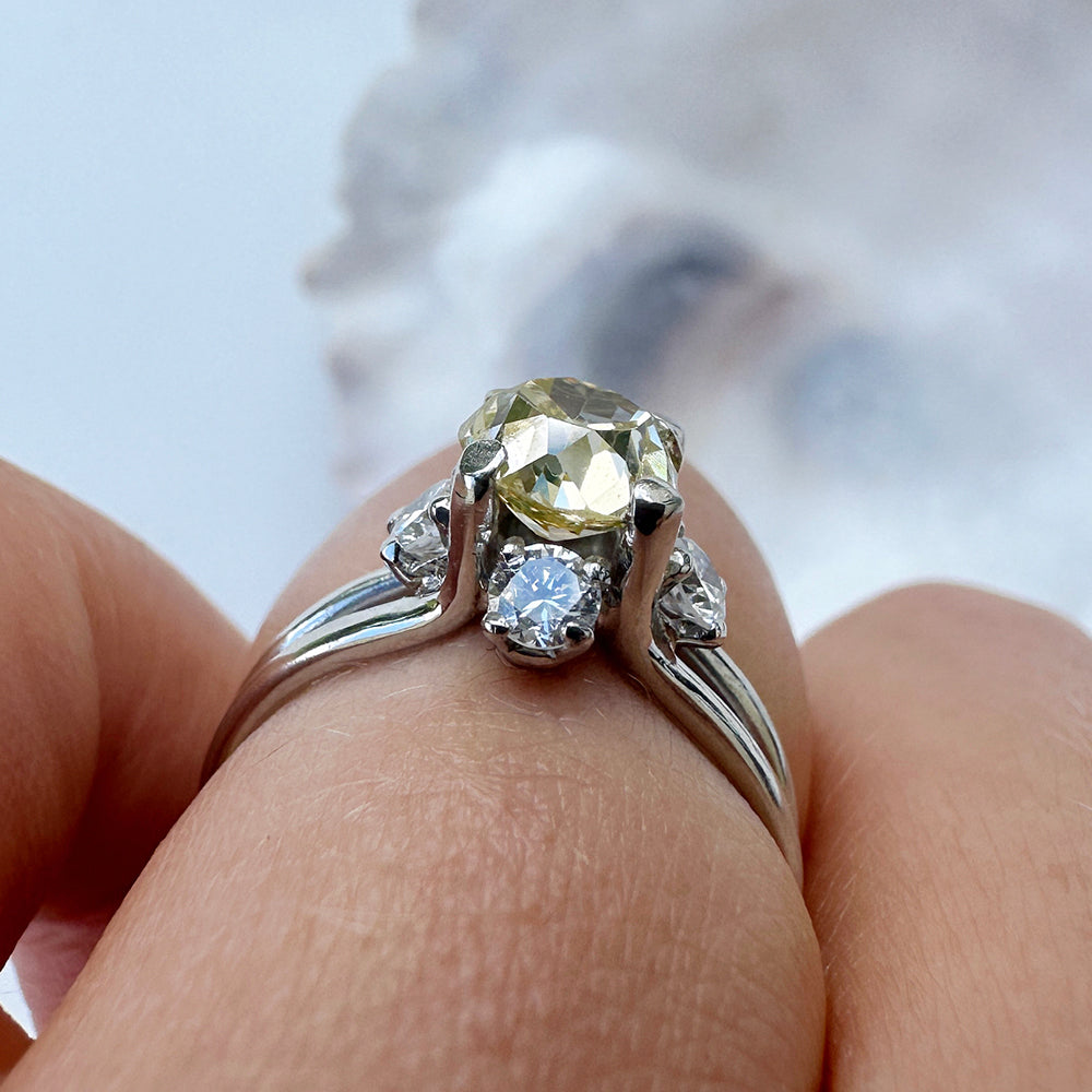 Antique Old European Cut Yellow Diamond Solitaire Ring
