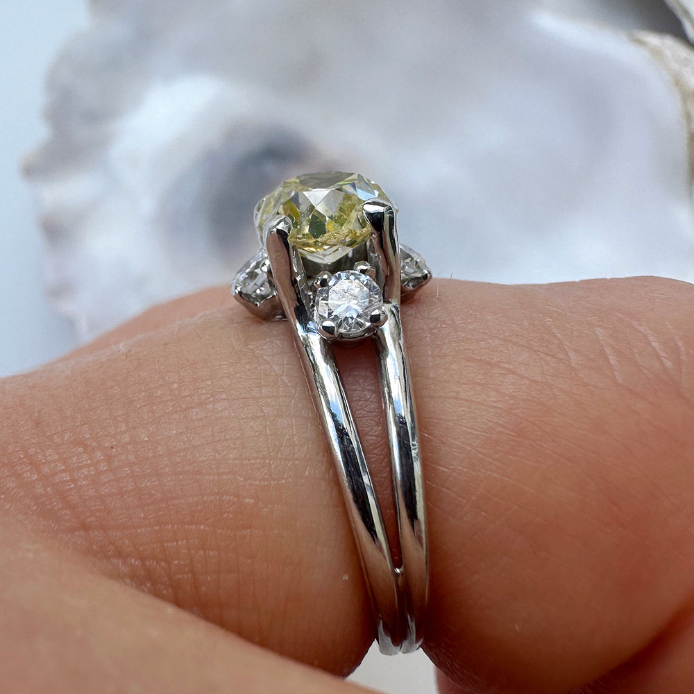 Antique Old European Cut Yellow Diamond Solitaire Ring