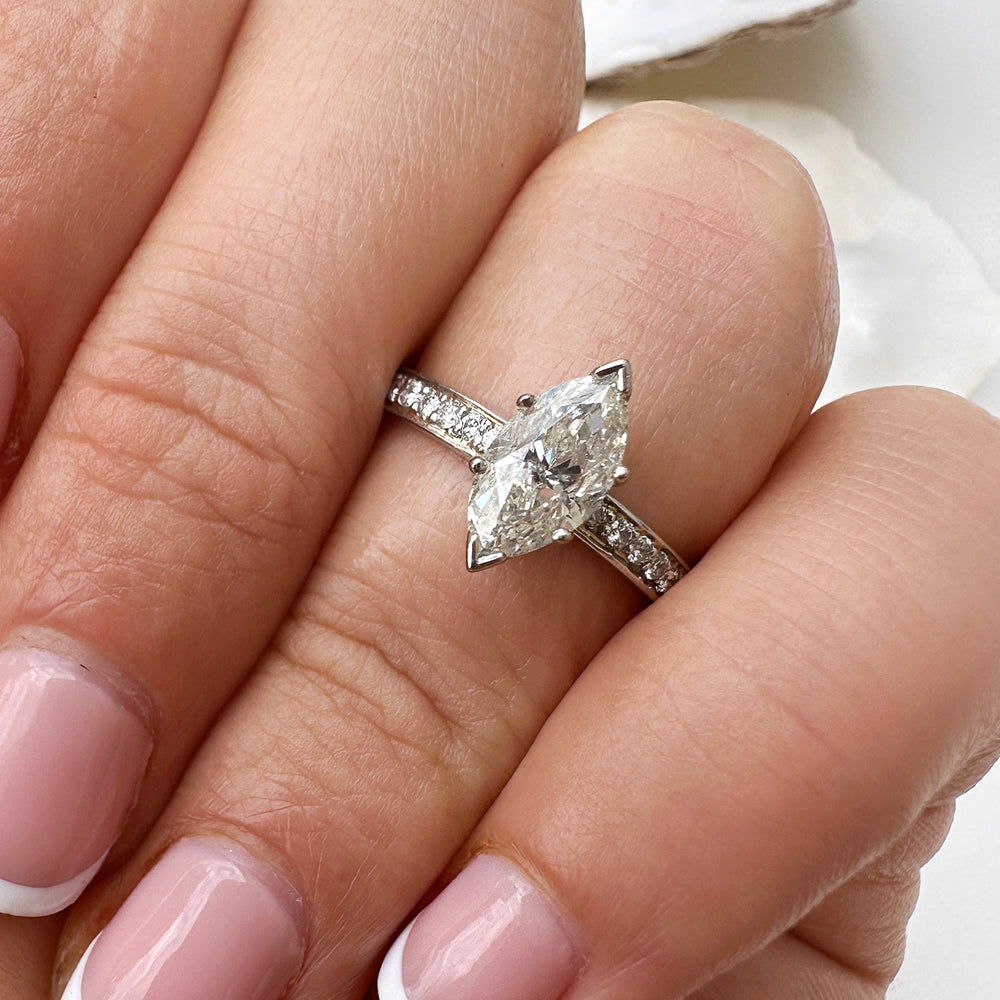 Vintage Platinum Marquise Diamond Engagement Ring