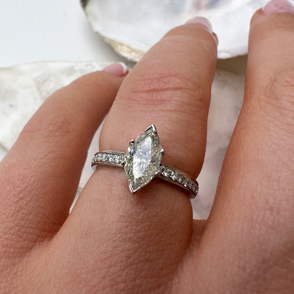 Vintage Platinum Marquise Diamond Engagement Ring
