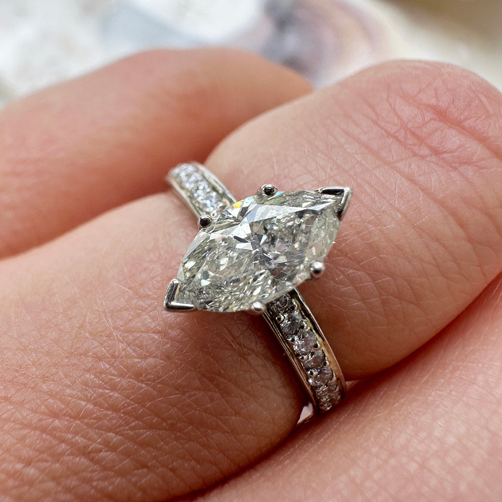 Vintage Platinum Marquise Diamond Engagement Ring