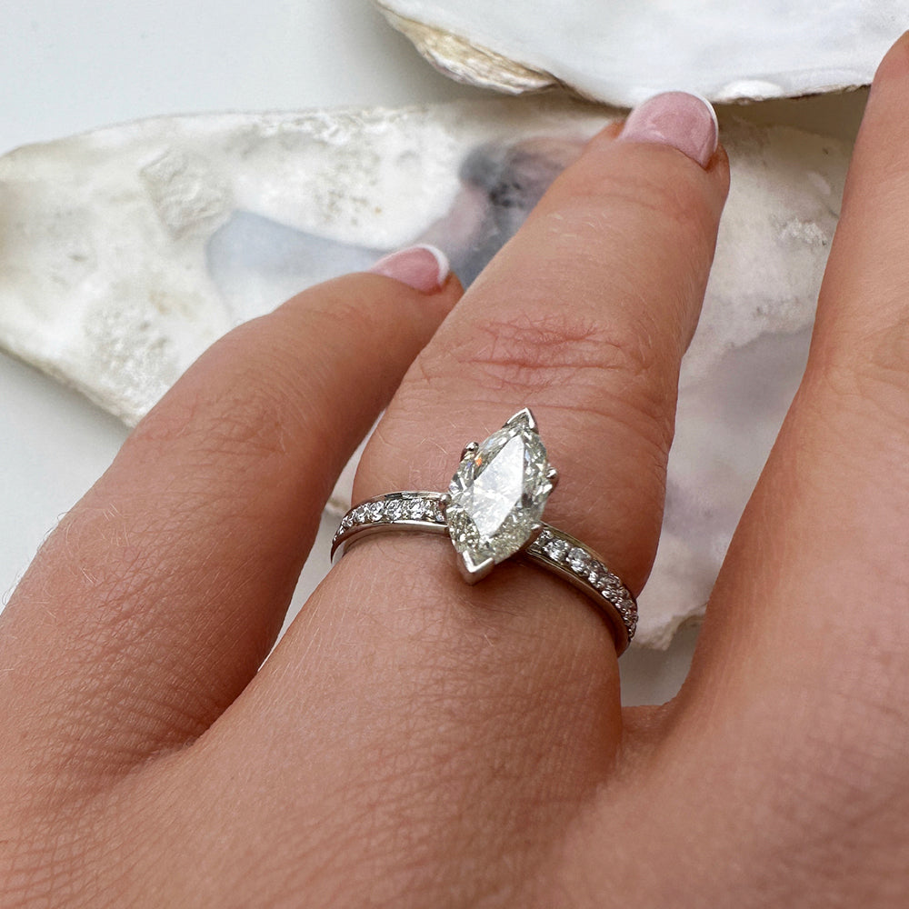 Vintage Platinum Marquise Diamond Engagement Ring