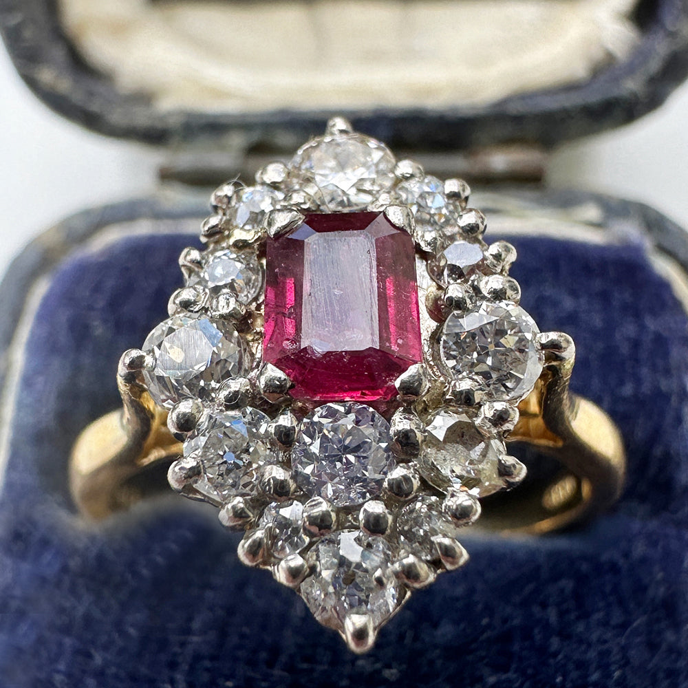 1988 Vintage Ruby & Diamond Cluster Ring