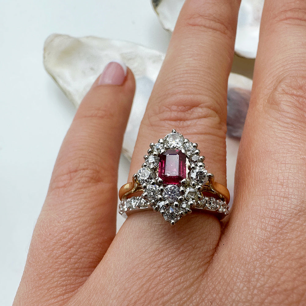1988 Vintage Ruby & Diamond Cluster Ring