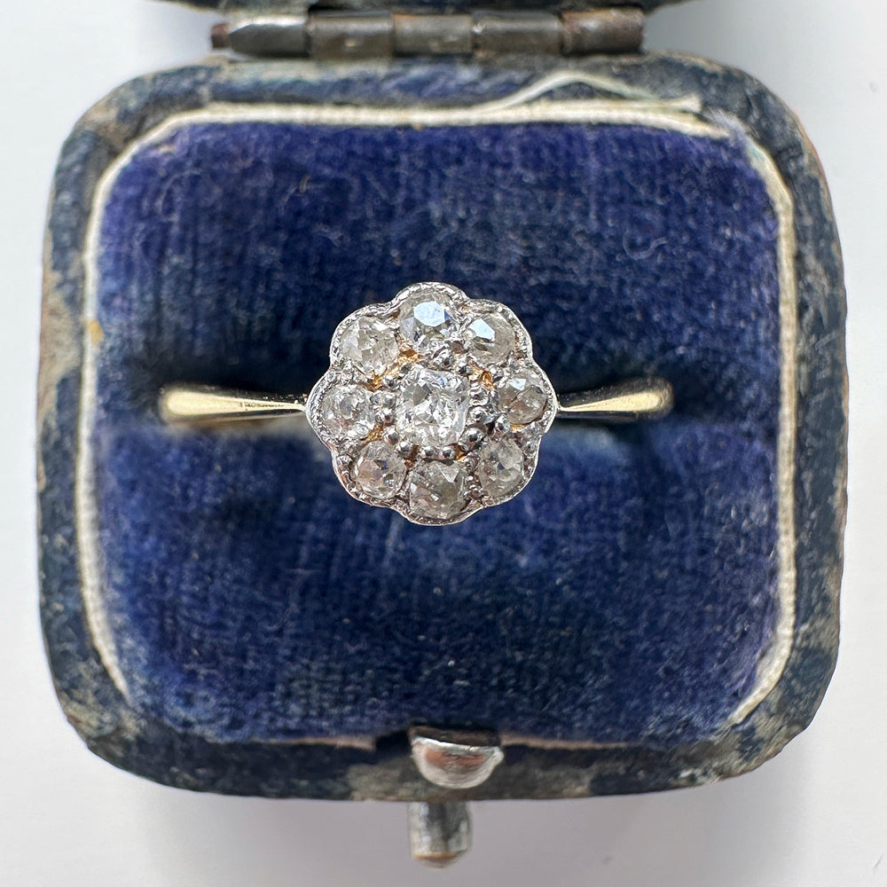 Antique Old European Cut Diamond Daisy Ring