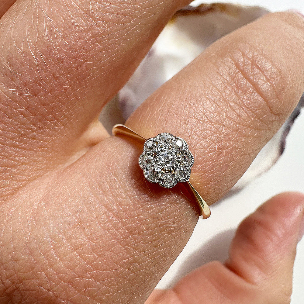 Antique Old European Cut Diamond Daisy Ring
