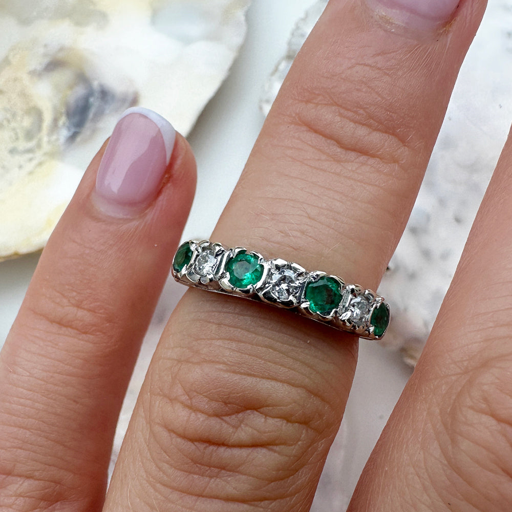 1975 Vintage Emerald & Diamond Eternity Ring