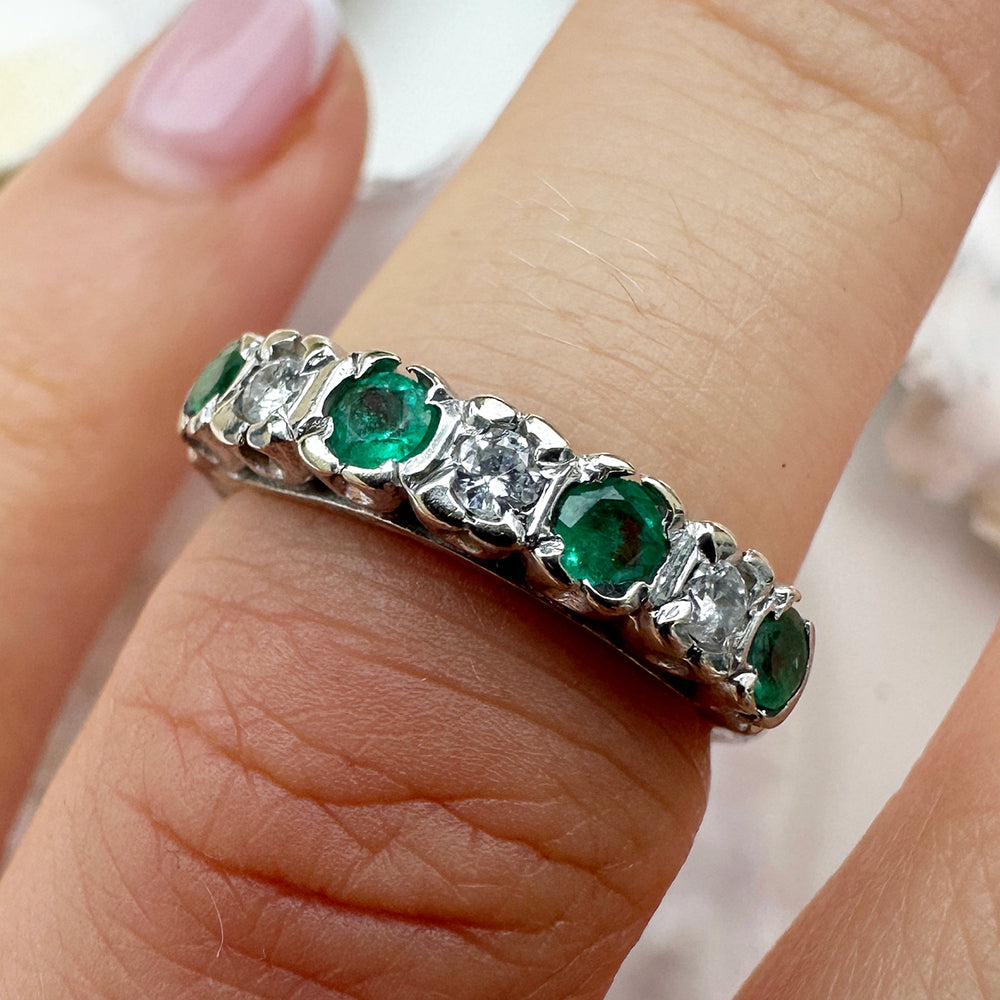 1975 Vintage Emerald & Diamond Eternity Ring