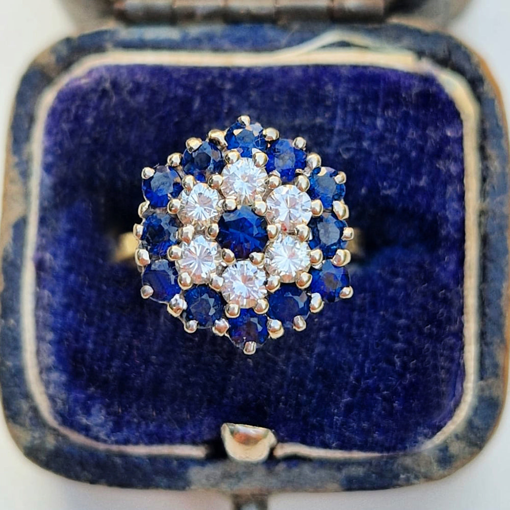 Vintage sapphire and on sale diamond cluster ring