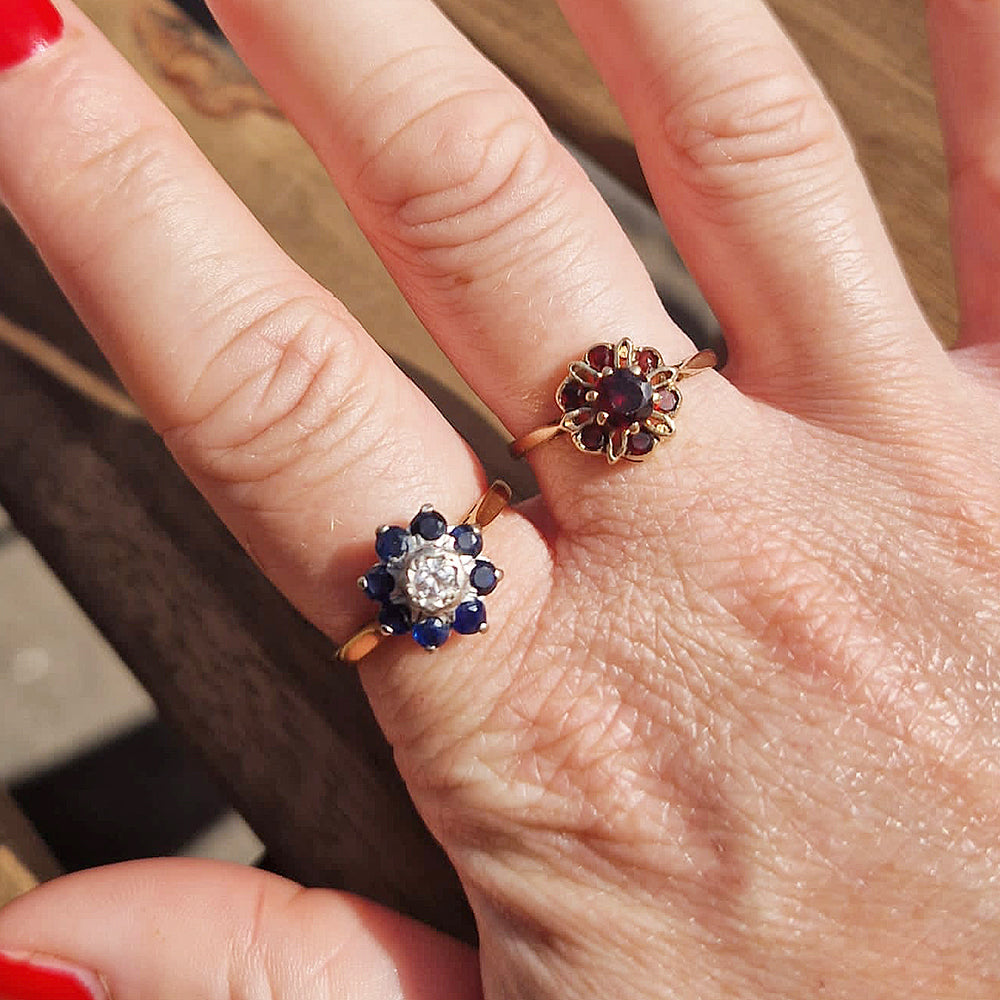 1970 Vintage Floral Sapphire & Diamond Cluster Ring