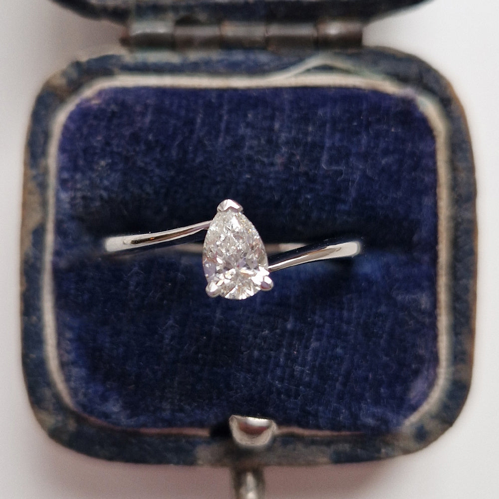 Vintage Pear Cut Diamond Solitaire Engagement Ring
