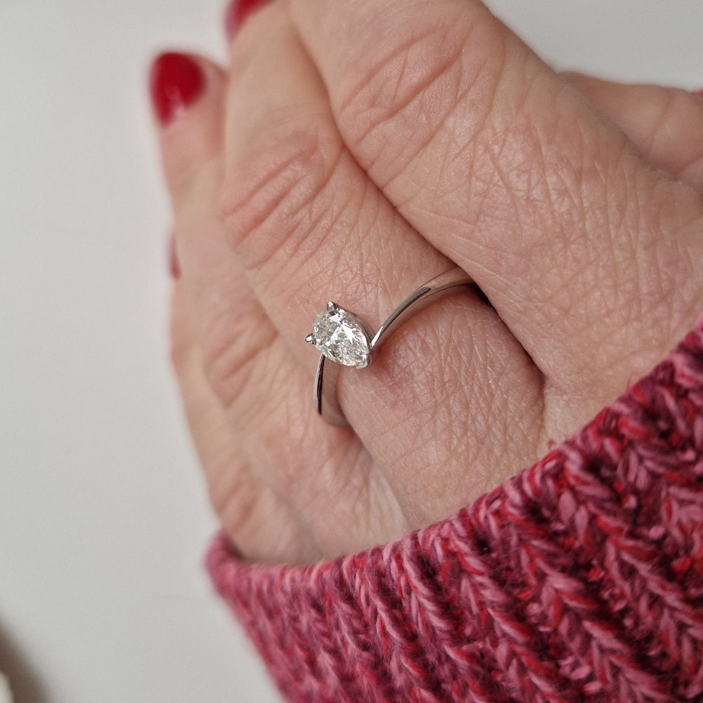 Vintage Pear Cut Diamond Solitaire Engagement Ring