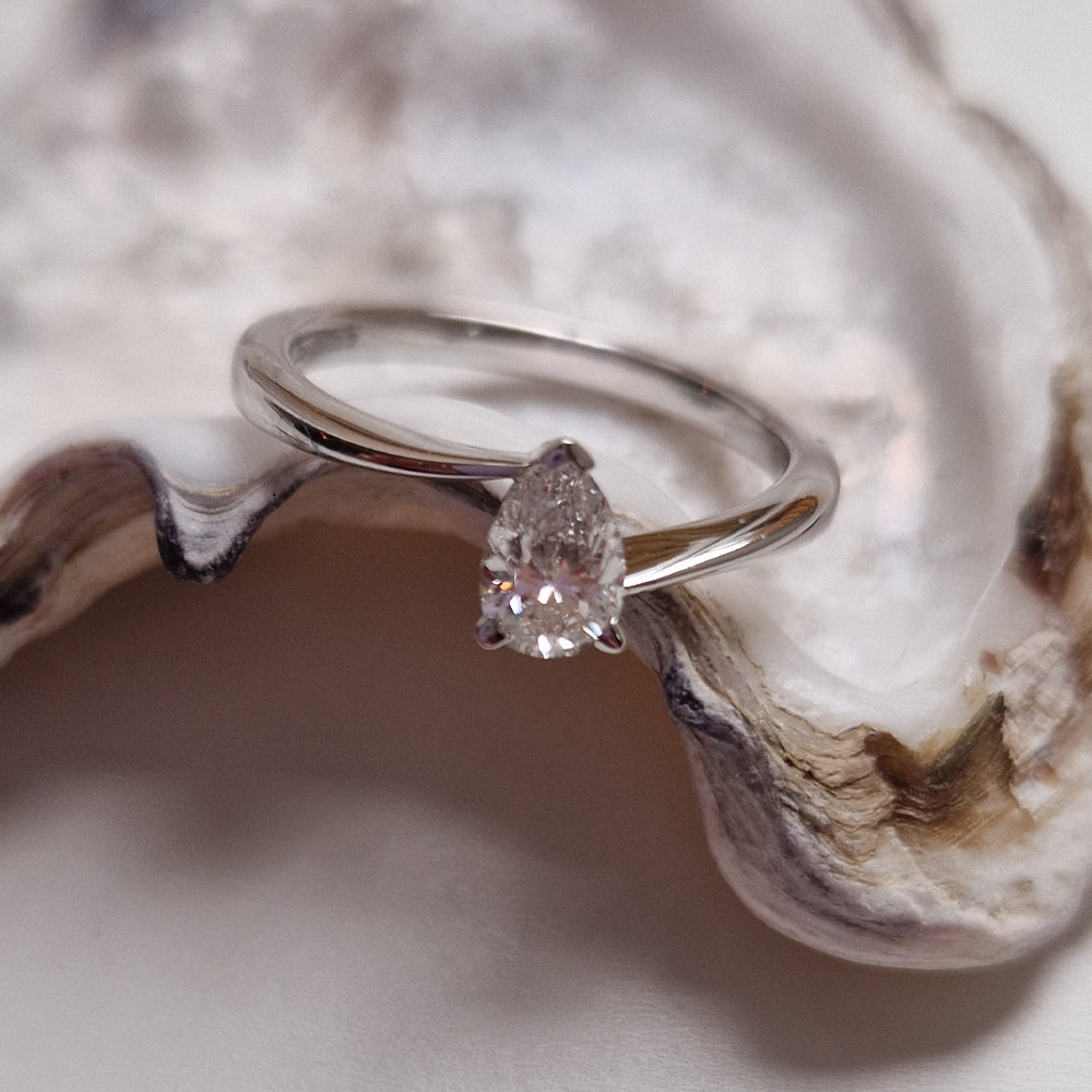 Vintage Pear Cut Diamond Solitaire Engagement Ring