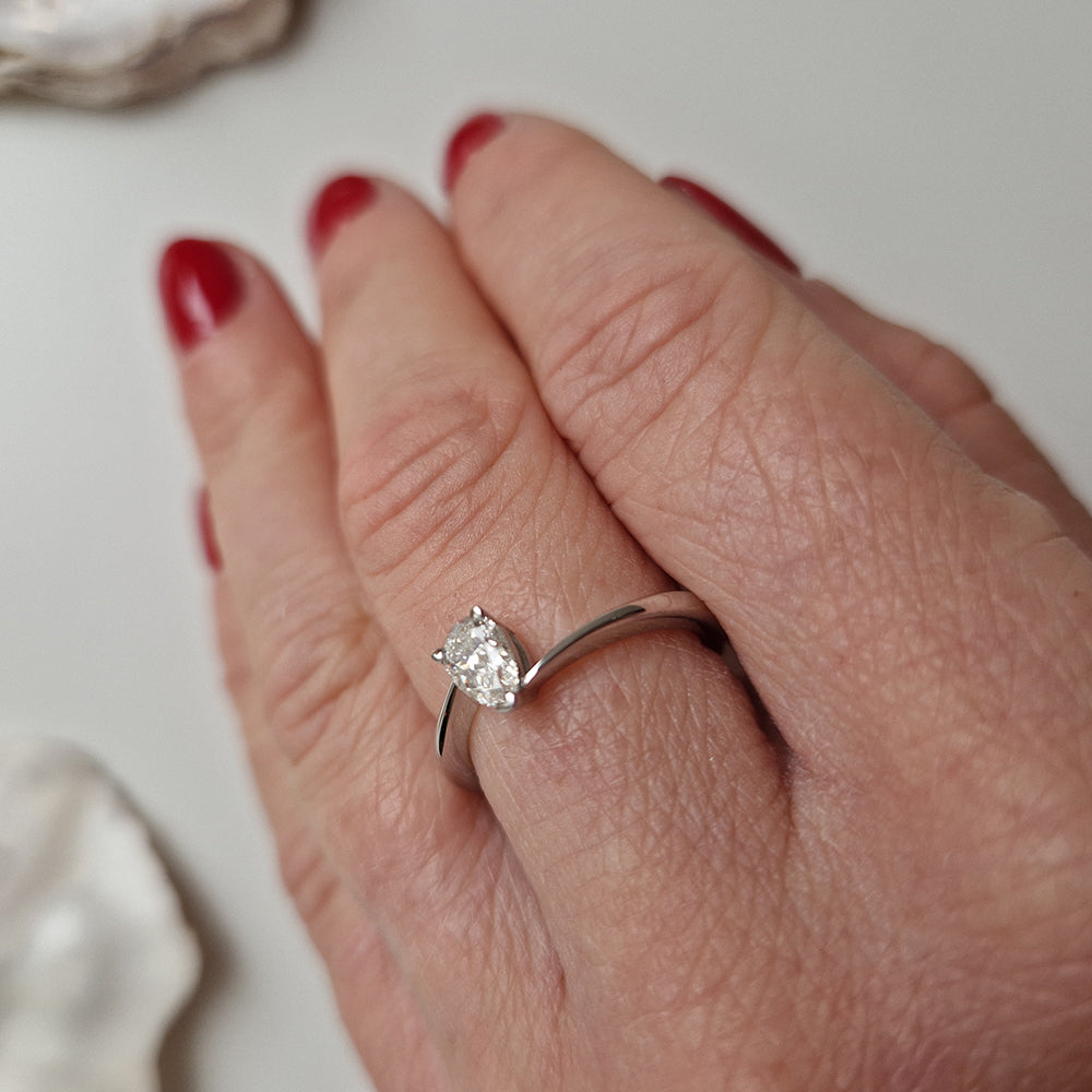 Vintage Pear Cut Diamond Solitaire Engagement Ring