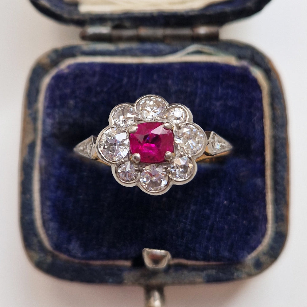 Vintage Ruby & Diamond Daisy Cluster Ring