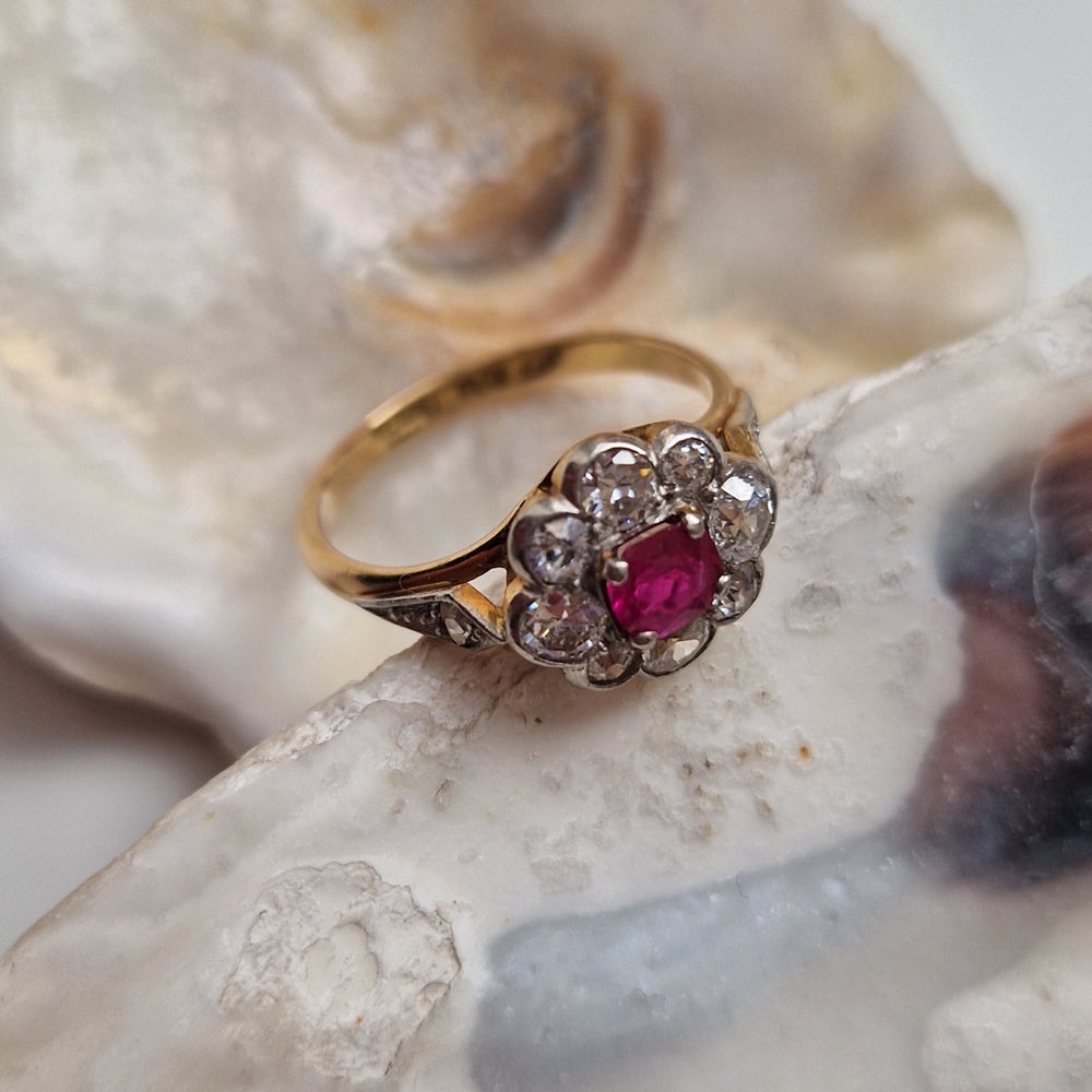 Vintage Ruby & Diamond Daisy Cluster Ring