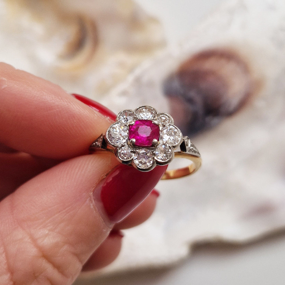 Vintage Ruby & Diamond Daisy Cluster Ring