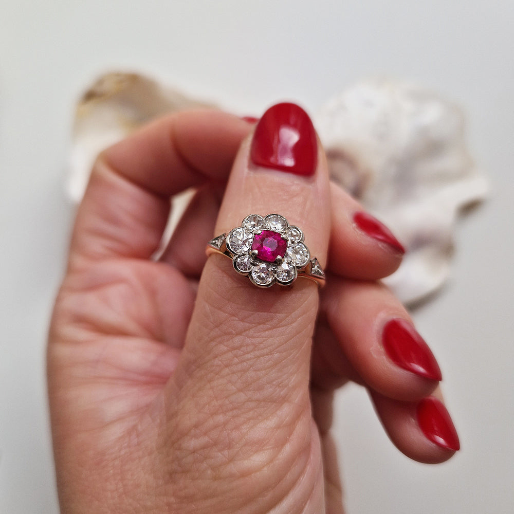 Vintage Ruby & Diamond Daisy Cluster Ring