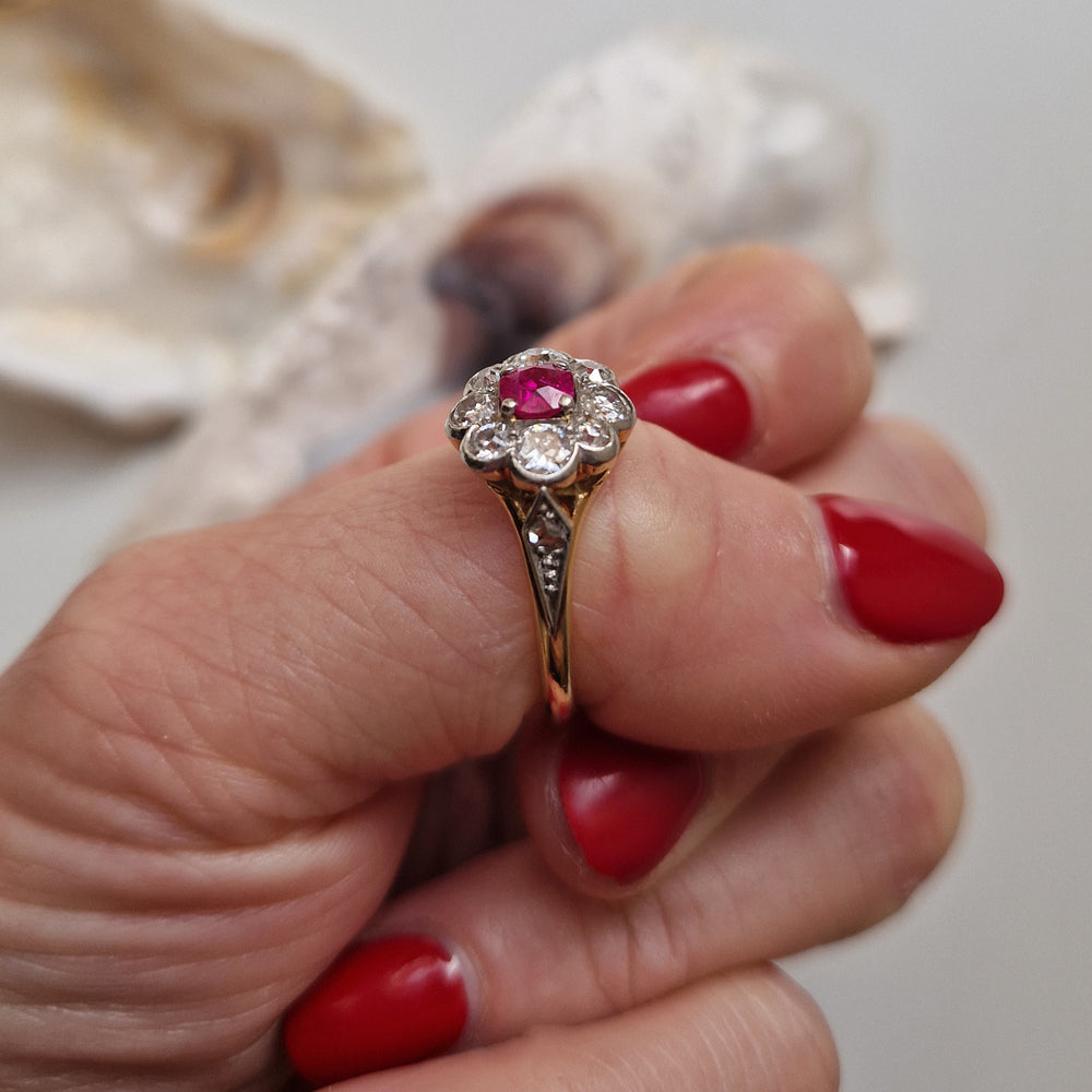 Vintage Ruby & Diamond Daisy Cluster Ring