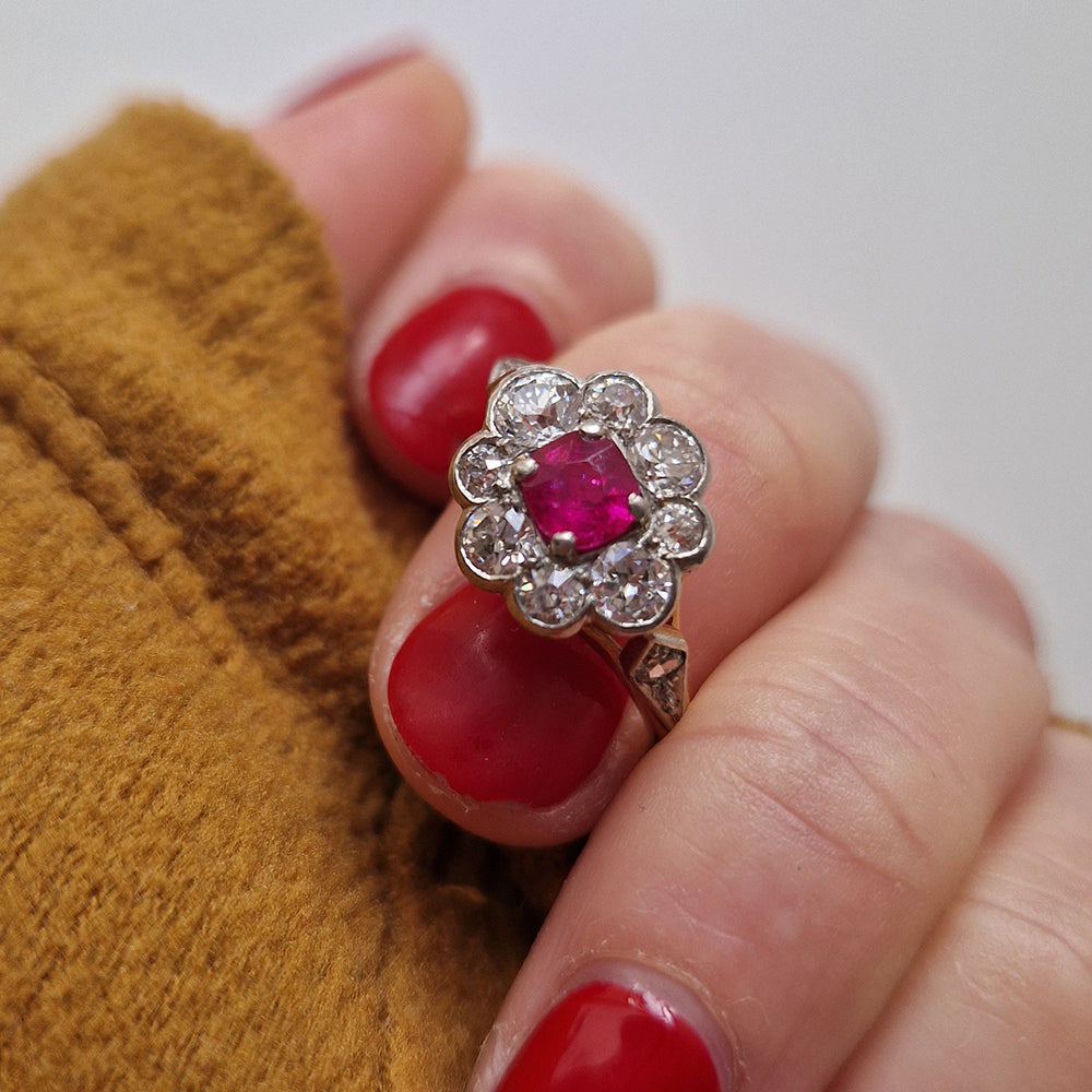 Vintage Ruby & Diamond Daisy Cluster Ring