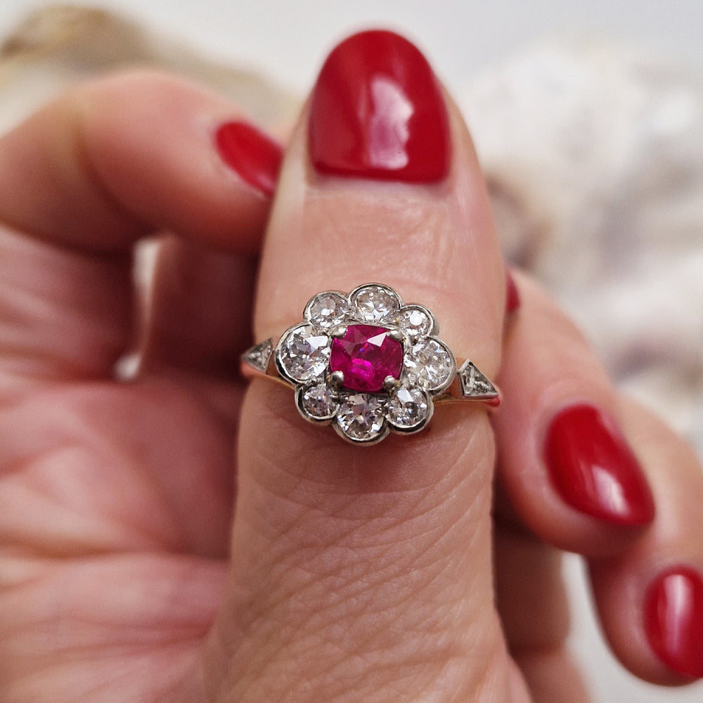 Vintage Ruby & Diamond Daisy Cluster Ring