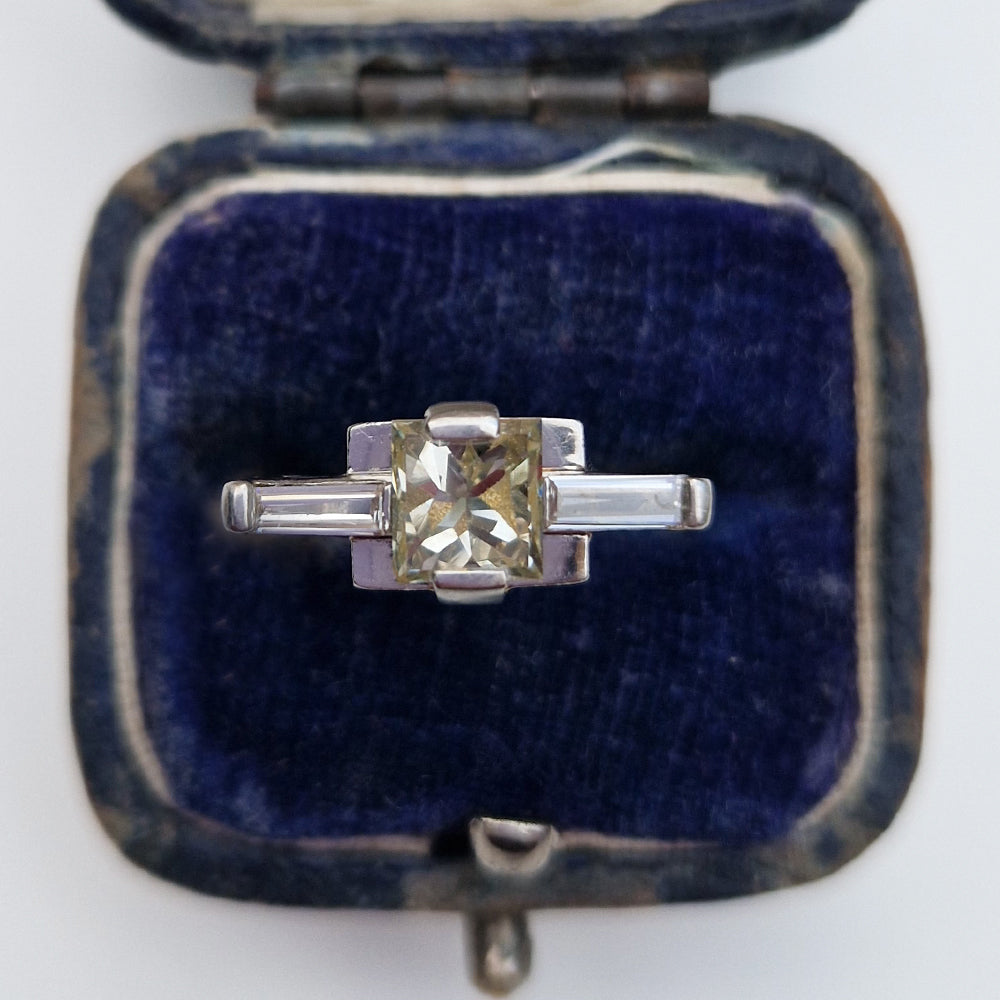 Vintage Art Deco Platinum Princess Diamond Trilogy