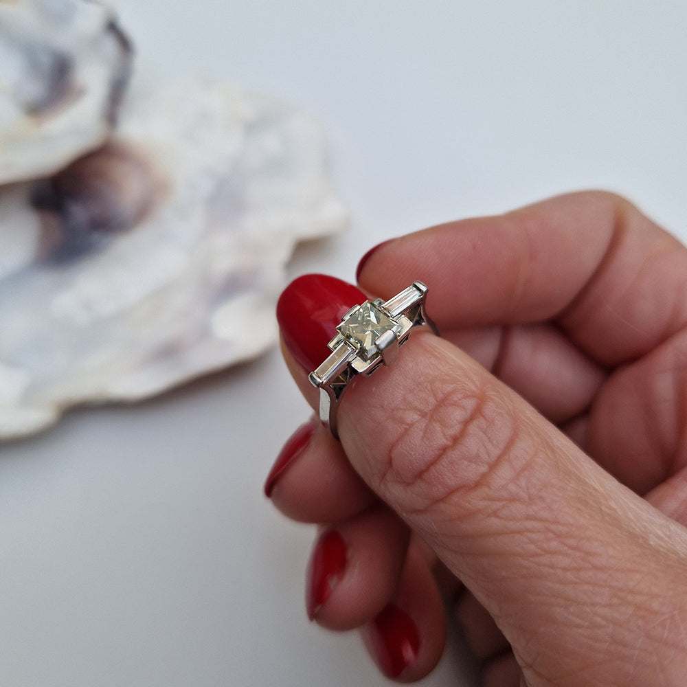 Vintage Art Deco Platinum Princess Diamond Trilogy