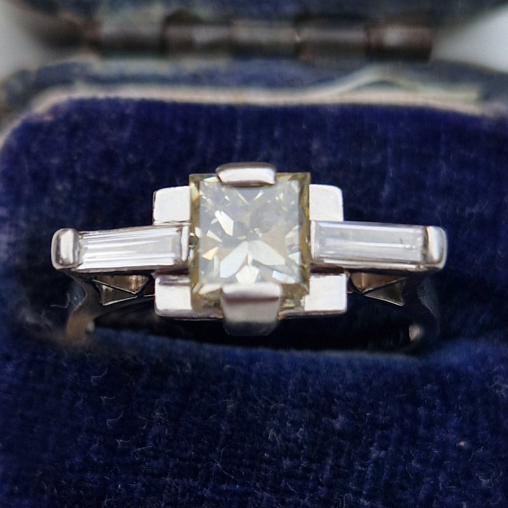 Vintage Art Deco Platinum Princess Diamond Trilogy