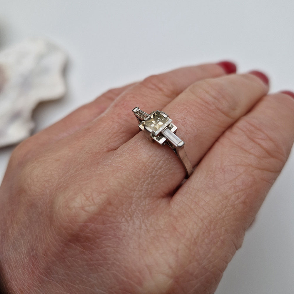 Vintage Art Deco Platinum Princess Diamond Trilogy