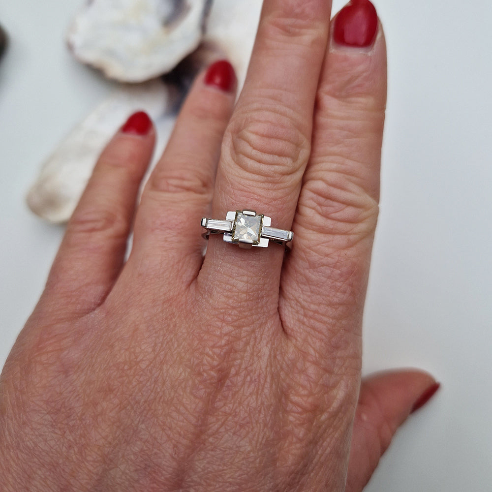 Vintage Art Deco Platinum Princess Diamond Trilogy