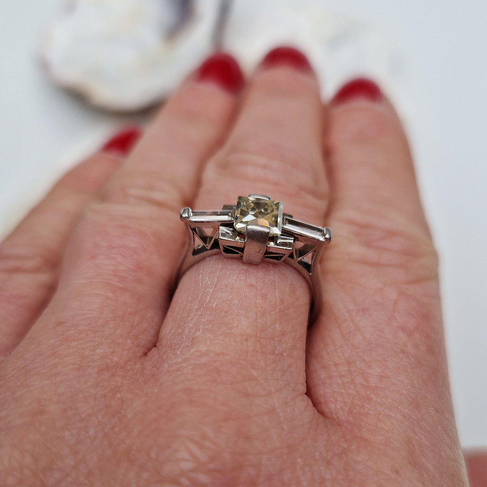 Vintage Art Deco Platinum Princess Diamond Trilogy