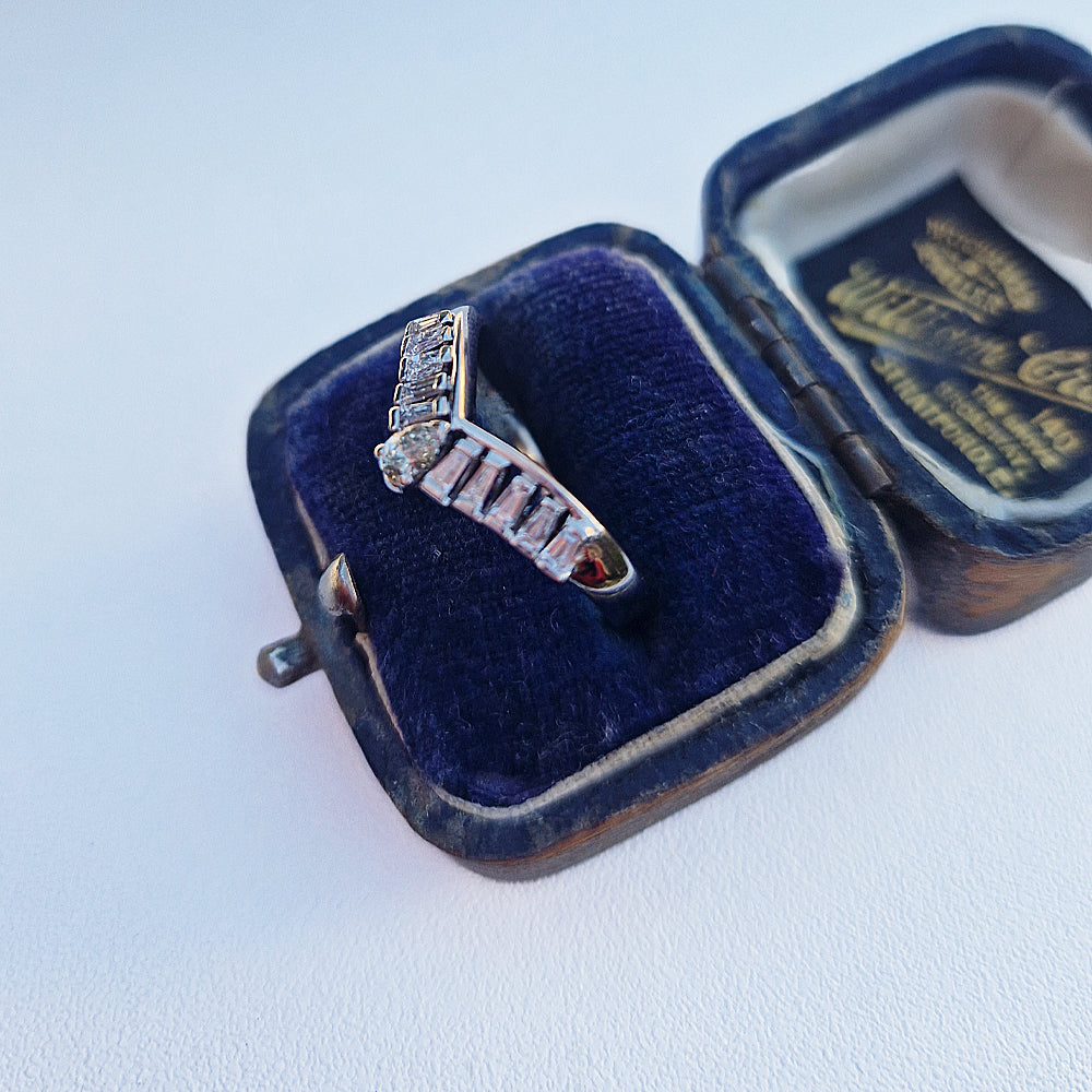 Vintage Baguette & Pear Cut Diamond Wishbone Ring
