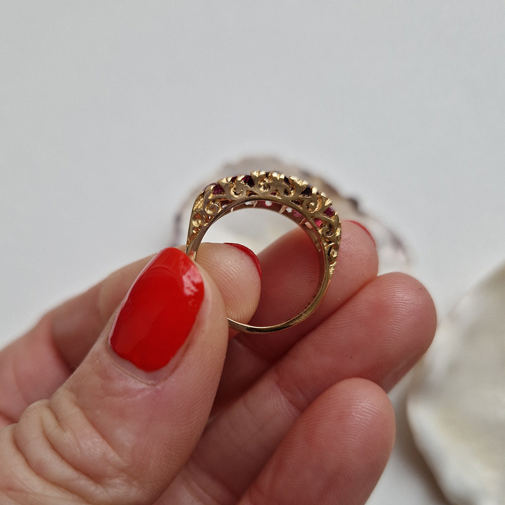 1975 Vintage Ruby & Diamond Five Stone Ring