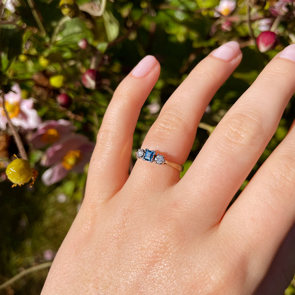1976 Vintage Sapphire & Diamond Trilogy Ring