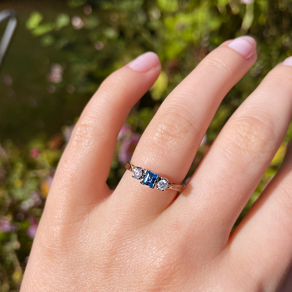 1976 Vintage Sapphire & Diamond Trilogy Ring