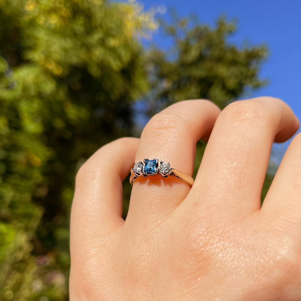 1976 Vintage Sapphire & Diamond Trilogy Ring